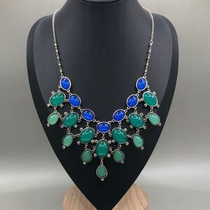 WHBM colorful bejeweled bib dstement dressy style chain necklace faux